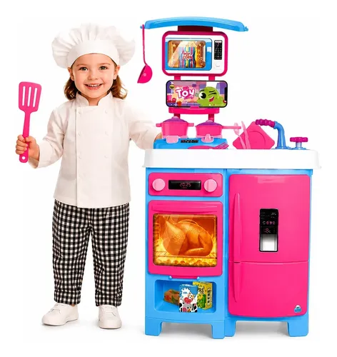 Cozinha Completa Bancada Infantil Chef Fogão Forno Geladeira Cor Mega Cozinha Infantil Toy Chef