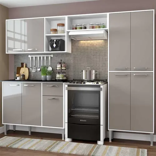 Armário de Cozinha Compacta Xangai Multimóveis VM2840 Branco/Lacca Fumê - todas as opções de Cor e Balcão Multimóveis Xangai VM2840