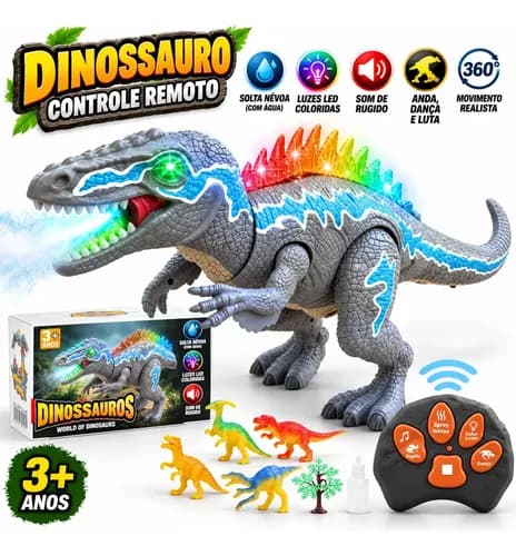MoveBrinca Brinquedos De Dinossauro Com Controle Remoto Para Crianças, Brinquedos De Dinossauro T-rex Ambulante Com Luz Que Muda, Sprays Coloridos E Rugidos Realistas Para Meninos